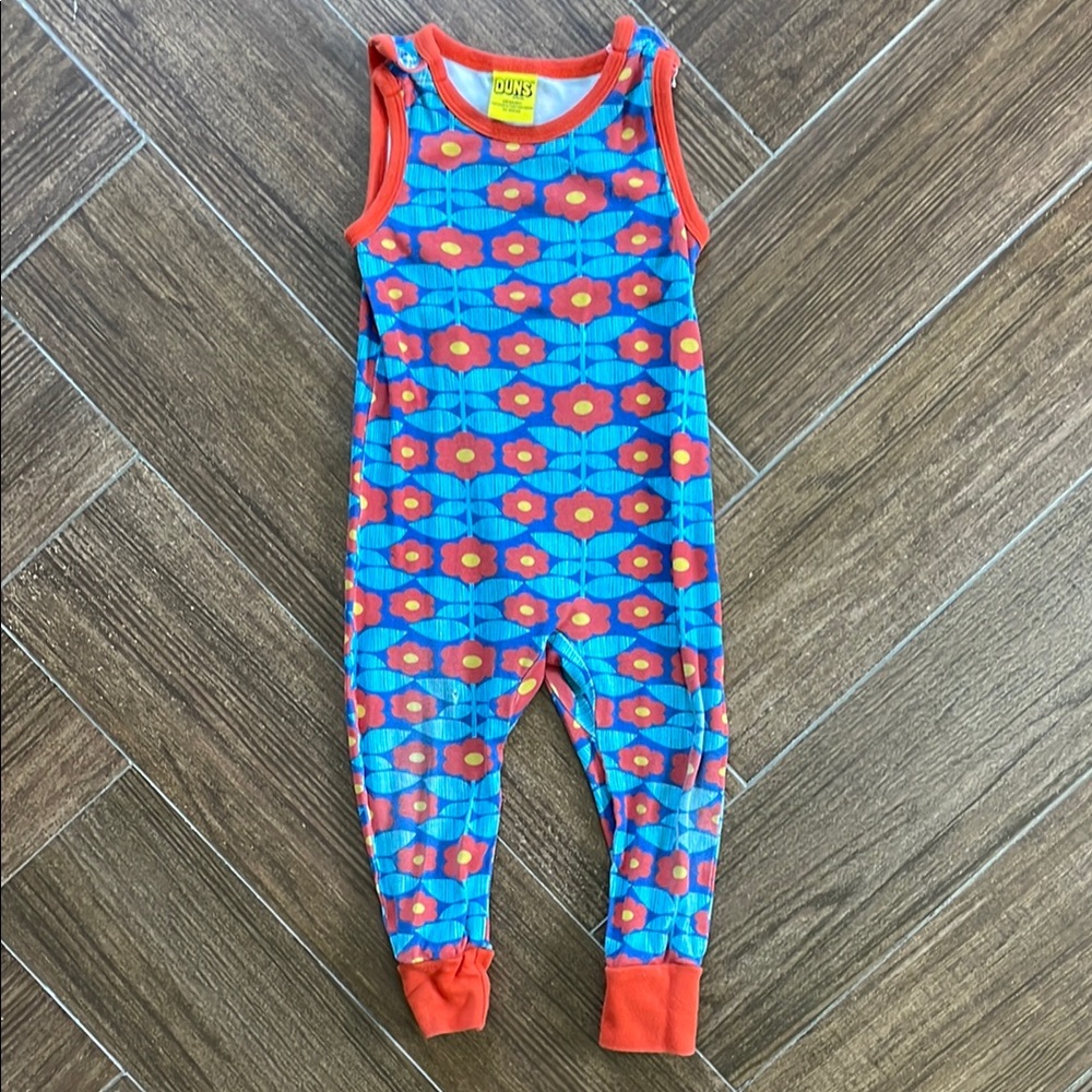 DUNS Sweden 🇸🇪 Red Blue Floral Pattern Dungarees Romper